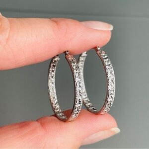14k White Gold Diamond Cut Etched Round Hoop Earrings By Michael Anthony…